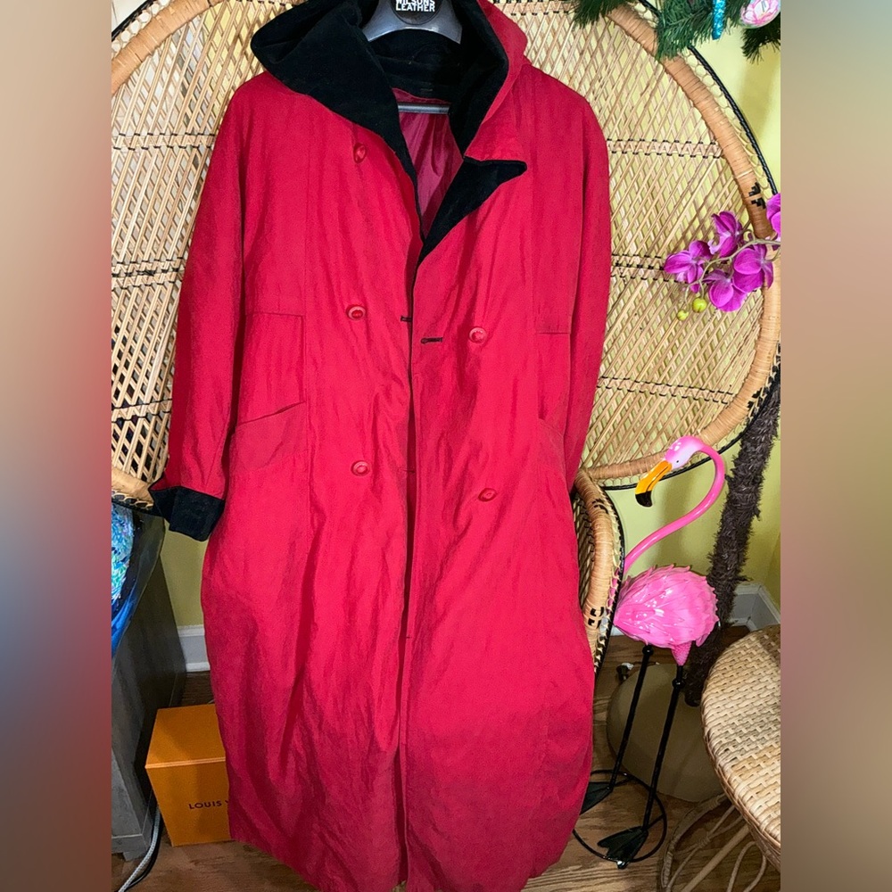 London Fog Vintage Trench Coat Removable Wool Liner Red Size 14